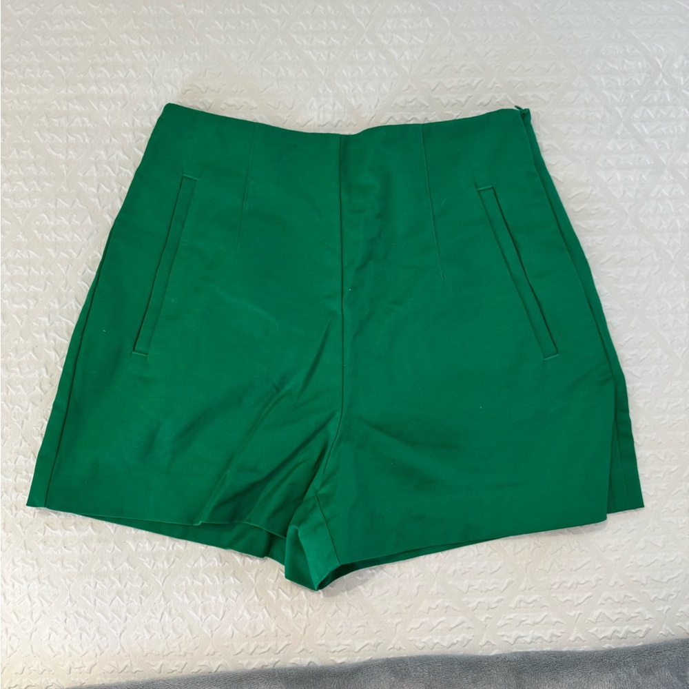 Zara High Waist Green Trouser Shorts